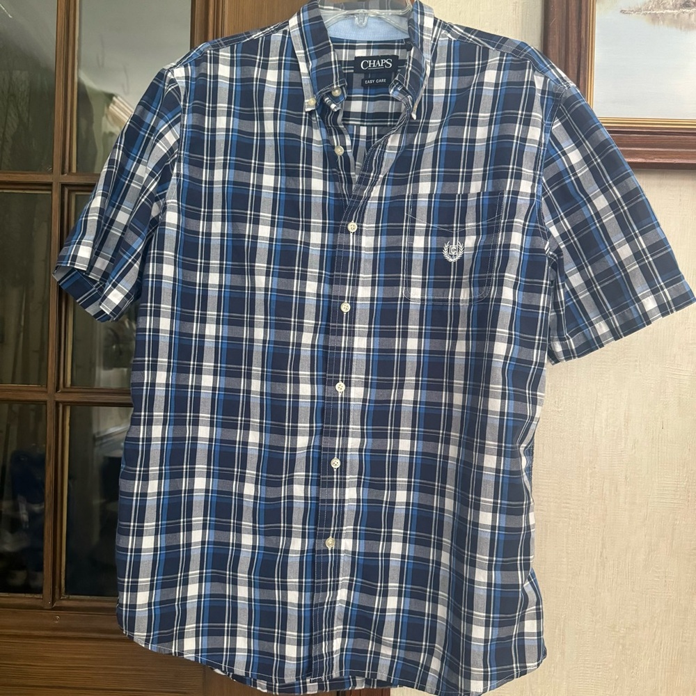 Chaps Navy and White Plaid Shirt